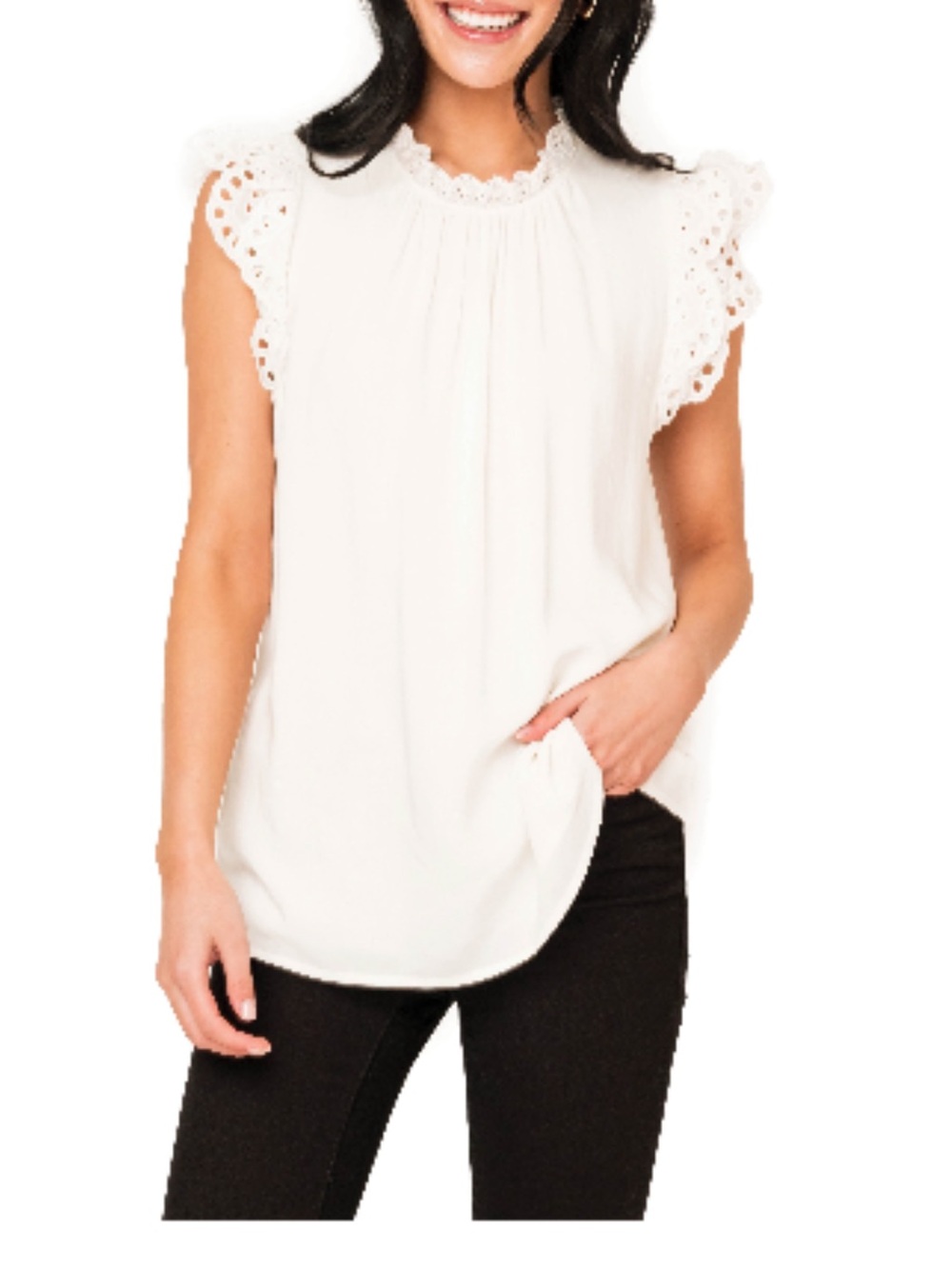 Gibsonlook Eyelet Trim Woven Top